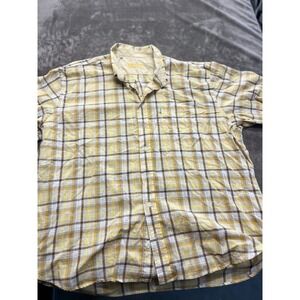 Barbour The Country Shirt Mens 2XL Yellow Brown Plaid Short Sleeve Button Down